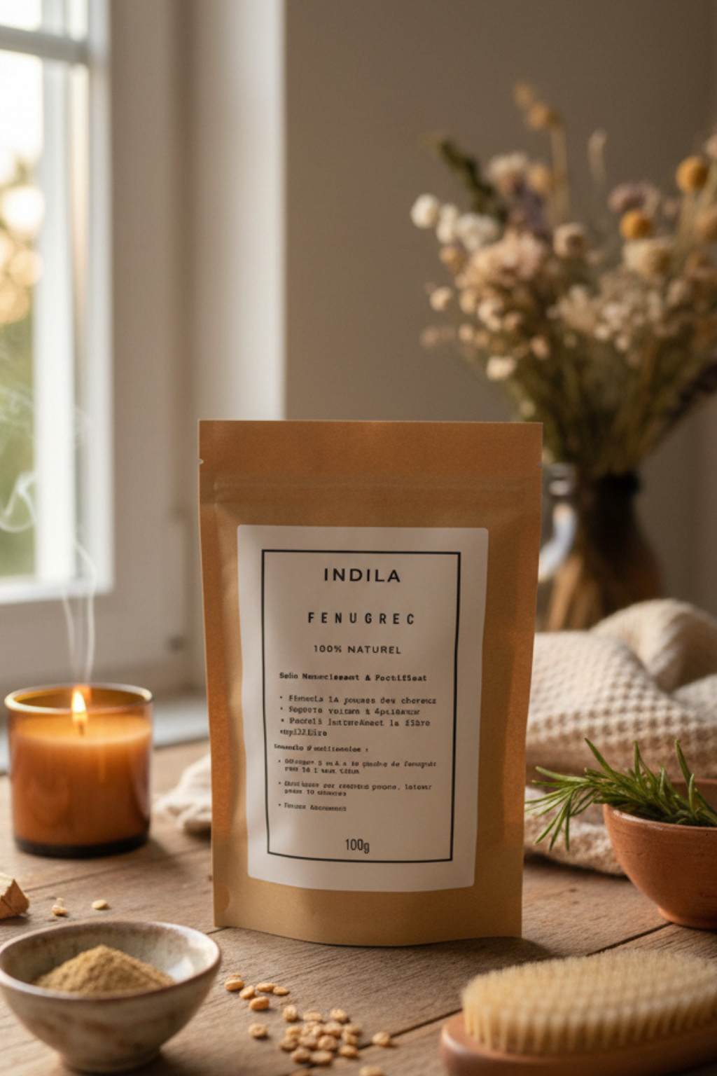 🌾 Poudre de Fenugrec – Soin fortifiant & pousse des cheveux